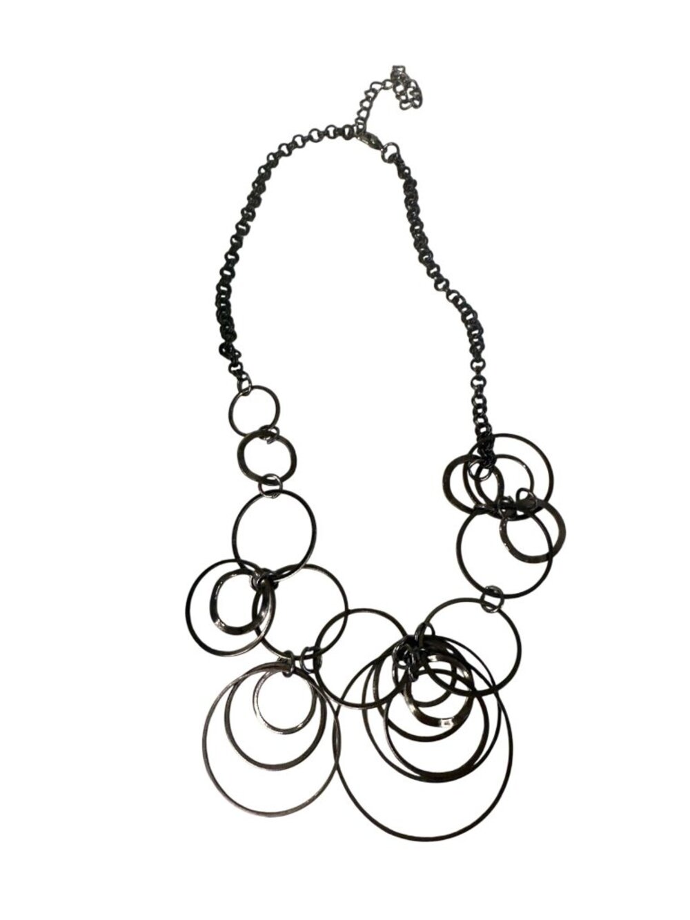 Layered Necklace Black Metal Circle Statement Bib Classic Career Artsy Abastract